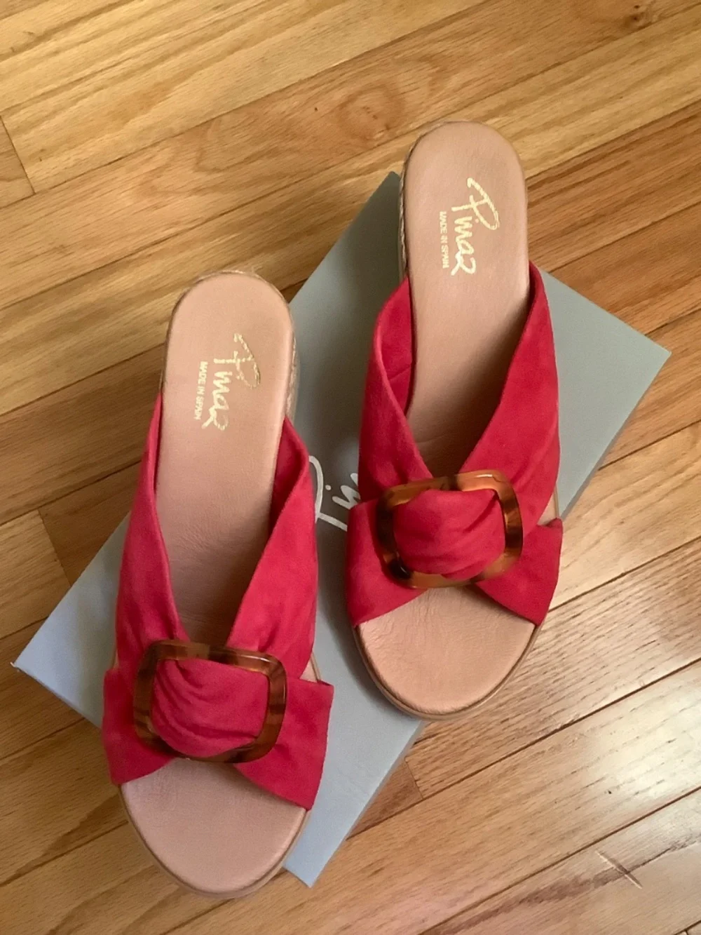 Pinaz Suede Slide Buckle Espadrilles Wedge Sandal Cherry SZ 9/ EU 40